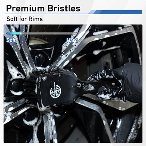 MVEQRRN 9PCS Boar Hair Car Detailing Brushes Set,Car Wheel Kit (Black) | Ultra Soft No Scratch, Car Dust Brush,Car Detailing Brushes Kit, Detail Brushes Car Detailing for Interior Exterior - color: 9pcsblack detail wheel brush set