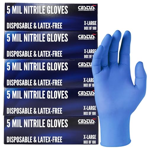 Cestus 5 Mil Nitrile Gloves Disposable Latex Free, Chemical Resistant, Mechanic, Food Prep, Tattoo, Cleaning, Bulk - size: Large, style: Case of 1000