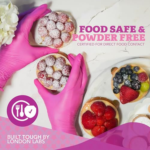 London Labs 4 Mil – Fuchsia Pink Nitrile Gloves – Disposable Latex Free & Powder Free– Chemical Resistant, Pink Rubber Gloves - size: Medium, style: Bubblegum - 100 Count