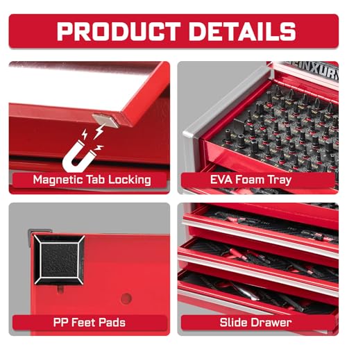106PCS Impact Screwdriver Bit Set in 3-Drawer Steel Tool Box – Complete Home Repair Kit with Sockets, Socket Adapter, Bit Holder, Magnetizer/Demagnetizer & Ratchet Wrench