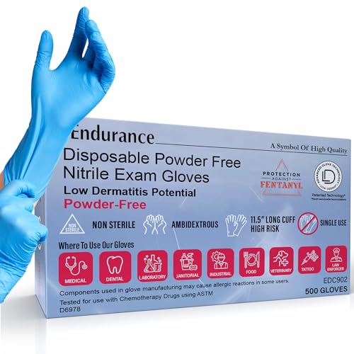 Ensure Blue Nitrile Gloves Medical Powder & Latex Free Chemical Resistant | 11.5 Inch Disposable Medical Exam Nitrile Gloves, Powder & Latex Free, Non Sterile, Chemo-Rated, High Risk, Single Use, 8 Mil - size: Medium (Pack of 500)