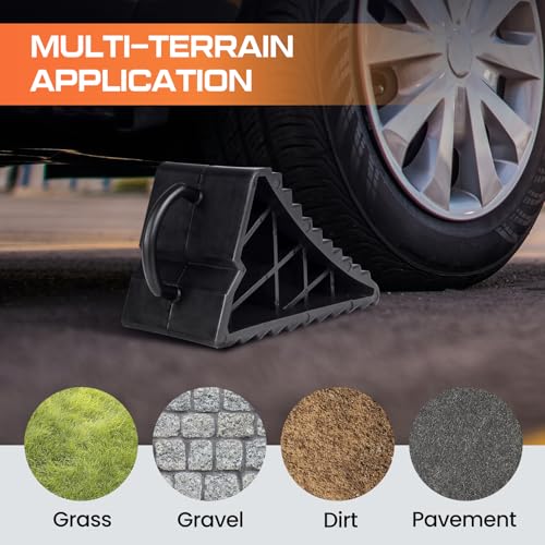 Taifa 4PCS Wheel Chocks for Travel Trailers, RV Wheel Stoppers Tire Chock with Portable Handle for Camper Cars Trucks etc., Black - color: 461-4PCS