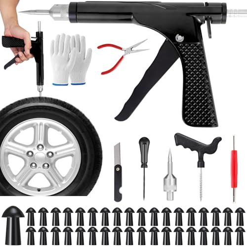 Tubeless Tire Gun Puncture Repair Kit with 36 Mushroom Plugs, for Tire Punctures and Flats on Cars, ATV, Trucks, Motorcycles & Tractors,Quick Repair, Airtight Seal(Black) - size: Gun Kit+ 36 Plugs