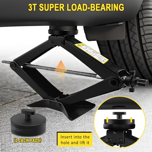 3-Ton Scissor Jack Kit for Chevrolet C5 C6 C7 C8 GS Z with Rubber Jack Pad, Car Spare Tire Repair Tools for Car Chevrolet, Tire Changing Tools Kit for Chevrolet with L-Wrenches(17/19/21/23mm)