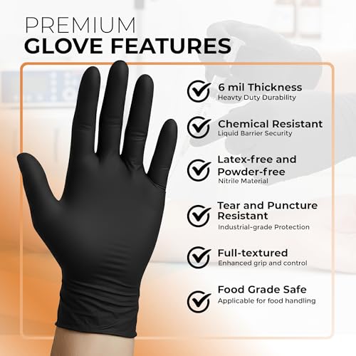 ASAP Thick Black Nitrile Gloves Disposable Latex Free - 6 Mil, Powder Free, Food Safe, Kitchen & Mechanic - size: XX-Large, style: Box of 100