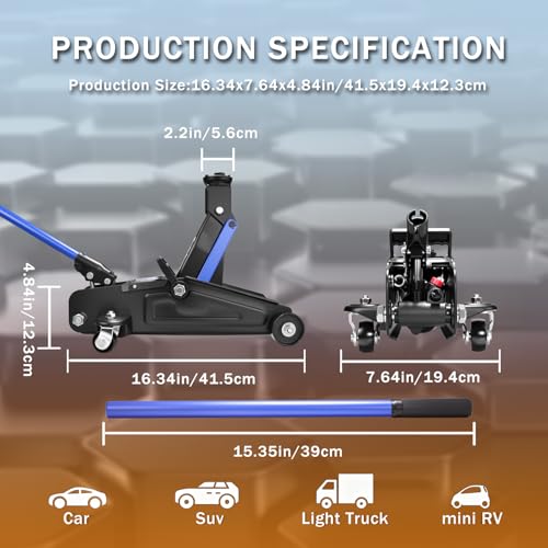 Low Profile Floor Jack 1.5 Ton (3000 lbs), Heavy Duty Hydraulic Car Jack with Storage Case, Single Piston Quick Lift Pump, 135-305mm (5.3"-12") Lifting Range(1.5T with case) - color: 1.5T