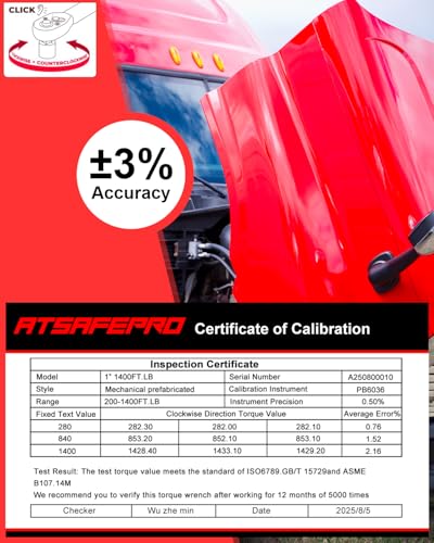 Atsafepro 3/4 Torque Wrench 100-850 Ft-Lb -±3% Accuracy, 47.3" Long Handle, 48-Tooth Reversible Ratchet, Cr-V Steel, Dual Scale,3/4" Drive Click Heavy Duty Torque Wrench for Industrial, Truck, Turbine - style: 3/4" 100-850 FT.LB Torque Wrench