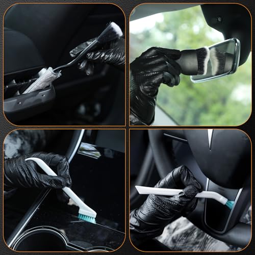 MVEQRRN 9PCS Boar Hair Car Detailing Brushes Set,Car Wheel Kit (Black) | Ultra Soft No Scratch, Car Dust Brush,Car Detailing Brushes Kit, Detail Brushes Car Detailing for Interior Exterior - color: 9pcsblack detail wheel brush set
