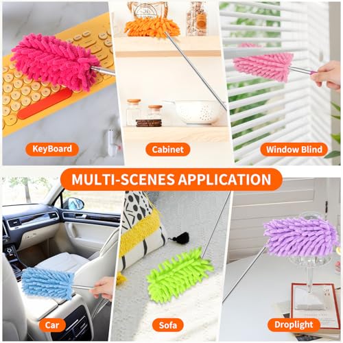 Mini Duster for Cleaning, 360° Bendable Hand Dusters with Extension Pole, Washable Small Duster for Car Interior, Office, Furniture - color: 2 Pack Blue