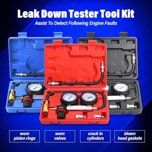 TU-21 Engine Cylinder Leak Down Tester Kit, Automotive Engine Compression Leakage Test Kit for Cars Trucks Motorcycles (Blue) - color: blue