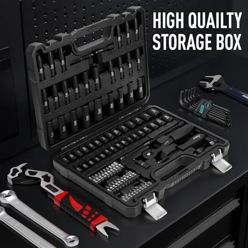 DISEN 94 PCS 1/4" Drive Impact Socket Set | Shallow & Deep Socket SAE(5/32"-9/16") & Metric(4-15mm), Torx Screwdriver Bit Set, CRV, Automotive Repair - style: 1/4" 94PCS