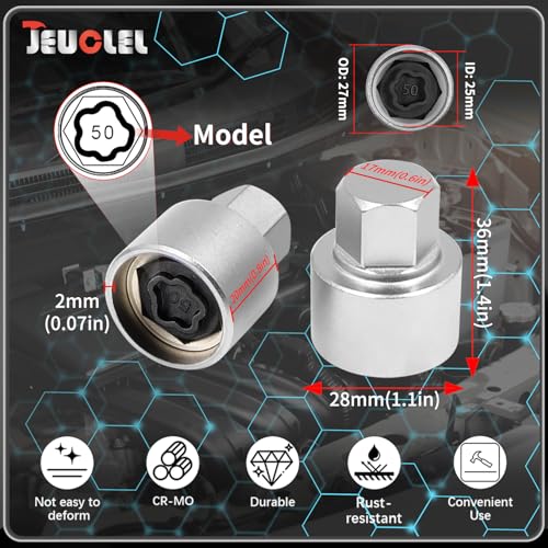 50 Wheel Locking Nut Key for BMW, Socket Adapter (OD 27mm-ID 25mm) | Wheel Lock Nut Socket Adapter, Anti-Theft Lug Nut Removal Tool, Anti-Theft Screw Remover, Repair Tool, Tyre Fitting, garage - color: Socket 050