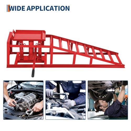 GarveeTech Hydraulic Car Ramps 2-Pack, 11000 LBS Low Profile Portable Car Lift Ramp for Oil Change & Garage Repair, Heavy Duty Steel Ramps for Trucks/Low Cars (Red) (red, 5 T) - color: Red