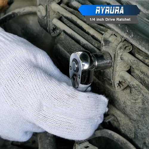 1/4 Inch Drive Stubby Ratchet Mini Ratchet Wrench,1/4 Socket Wrench, 72-Tooth Quick-Release,Reversible,Chrome Vanadium Alloy Steel for Durability - size: 1/4-inch Single, style: Stubby-Metal handle