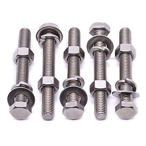 (4 Sets) M12-1.75 x 75mm Hex Bolt Kit, 304 Stainless Steel (18-8), Includes Hexagon Head Screws and Nuts, Flat & Lock Washers, Full Coarse Thread, for Machinery, Automotive, DIY - size: M12 x 75mm