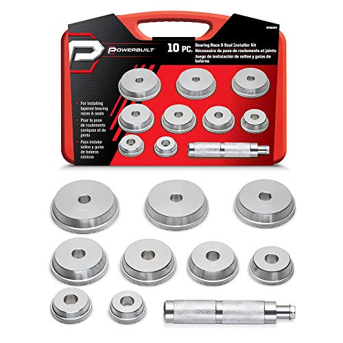 Powerbuilt 10 Pc. Master Bearing Race and Seal Driver Kit – Includes 9 Precision Wheel Inserts (1.565" to 3.180") for Easy Installation and Removal of Races and Seals – 948004