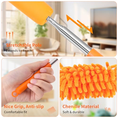 Mini Duster for Cleaning, 360° Bendable Hand Dusters with Extension Pole, Washable Small Duster for Car Interior, Office, Furniture - color: 2 Pack Pink