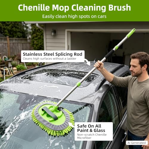 62" Car Wash Brush with Long Handle, Car Wash Kit Include Microfiber Cleaning Mop, Wheel Brush, Windshield Window Squeegee, Towel, Detail Brush, Storage Bag, for Cleaning Cars, RV, Truck, Boat - size: 15 Pack
