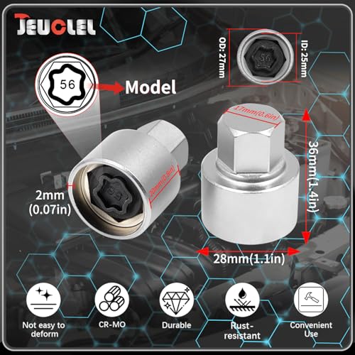 56 Wheel Locking Nut Key for BMW, Socket Adapter (OD 27mm-ID 25mm) | Wheel Lock Nut Socket Adapter, Anti-Theft Lug Nut Removal Tool, Anti-Theft Screw Remover, Repair Tool, Tyre Fitting, garage - color: Socket 056