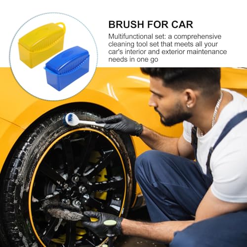 ULTECHNOVO Car Cleaning Brush and Tire Shine Applicator Set 2pcs with Storage Stand, Automotive Interior Dusting Brush and Foam Sponge for Tire and Wheel Detailing, Reusable Car Care Tool