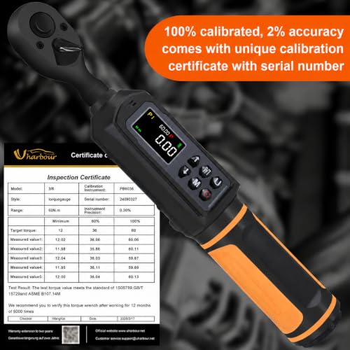 Uharbour 3/8" Drive Digital Torque Wrench 0.66-44.29 Ft.lbs/0.9-60Nm | ±1% Accuracy Electric Torque Wrench, Dual Direction Ratchet, Buzzer & LED Alert - size: 3/8" Drive 0.66-44.29 ft.lbs