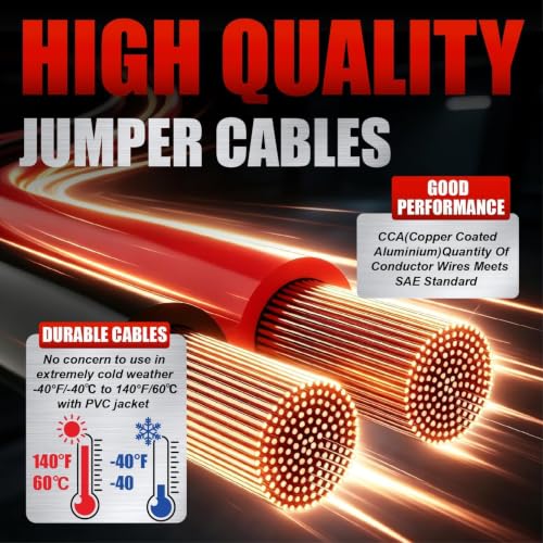 Jumper Cables for Car,8 Gauge 12 Feet Heavy Duty Booster Cable,Quick Connect Automotive Wires with Alligator Clamps,Carrying Bag for Cars Trucks - size: 8 Gauge 12 feet (Standard)