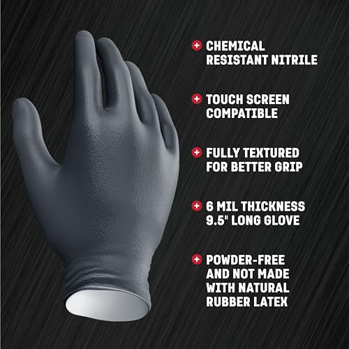 Venom Steel Industrial Nitrile Gloves, Chemical Resistant Disposable Black Gloves, Latex-Free, Powder-Free, Textured Grip, Heavy Duty Two-Layer Protection, 6 mil, XL, 100 Count - size: X-Large (Pack of 100)