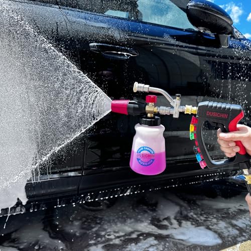 DUSICHIN Pressure Washer Gun Swivel Joint 4000 PSI Snow Foam Cannon Dual-Ended Shift Valve 7 Nozzles, Foam Lance Kit Dual Connector 7 Pressure Washer Tip holders 3/8“ Fitting M22-14 M22-15 DUS2913