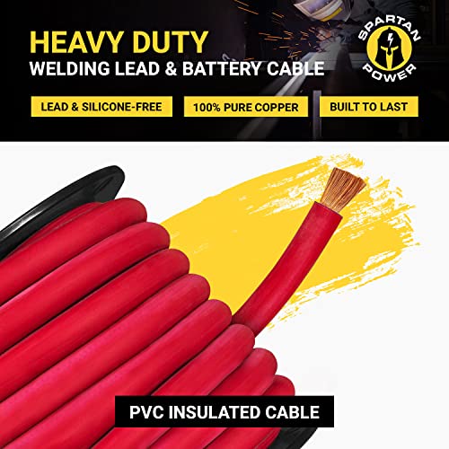 Spartan Power Welding Lead & Car Battery Cable - DIY Bulk Automotive Grade Copper Wire - 600 Volt, 4 AWG, 5 Foot, Red - size: 5 FT, style: 4 AWG RED