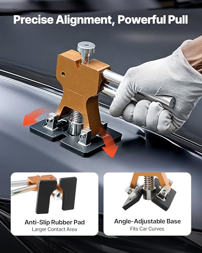 VEVOR Dent Puller Kit, 61 PCS Paintless Dent Removal Kit with Golden Lifter, Slide Hammer T-Bar, Glue Gun, Auto Body Hail Damage Repair Remover Tools for Car Refrigerator Large Small Door Ding Repair - style: 61PCS
