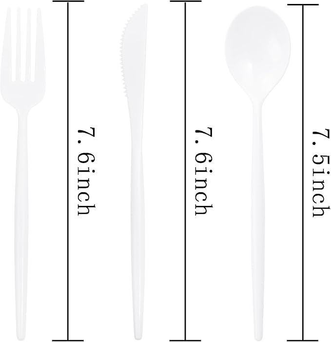 Supernal 180PCS White Plastic Silverware,White Utensils Set Disposable,Disposable Silverware Include 60 Forks,60 Knives,60 Spoons,Heavy Duty Party Cutlery for Birthday,Dinner,Wedding