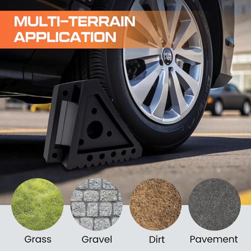 Taifa 4PCS Heavy Duty Rubber Wheel Chocks for Travel Trailers, RV Wheel Stoppers Tire Chock with Portable Handle for Camper Cars Trucks etc., Black - color: Rubber-4Pcs