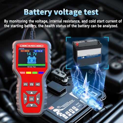 OBD2 Scanner and Battery Tester 2-in-1,Read and Clear Error Codes | Live Data, Freeze Frame,Car Code Reader and Engine Fault Diagnostic Tool for 1996+ OBDII Protocol Cars,red
