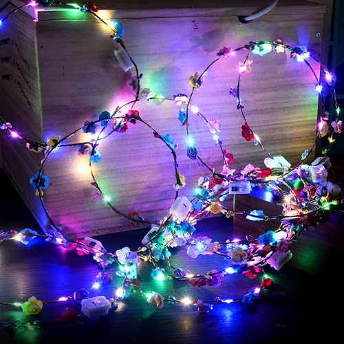 30 Pcs LED Flower Crown Headband,led Headbands,Light Up Flower Headbands for Women,Garlands Glowing Floral Wreath Crowns for Weddings,Halloween,Birthdays,Role-Playing,Beach Parties,Christmas