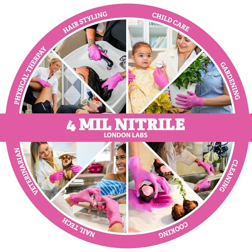 London Labs 4 Mil – Fuchsia Pink Nitrile Gloves – Disposable Latex Free & Powder Free– Chemical Resistant, Pink Rubber Gloves - size: Medium, style: Bubblegum - 100 Count