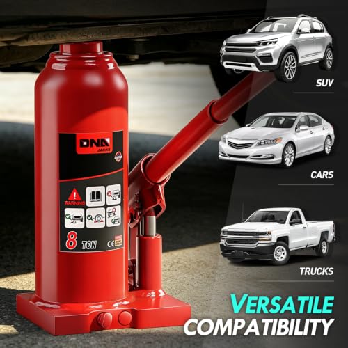 DNA Motoring 8 Ton Hydraulic Car Bottle Jack, Red, 16000 lbs Capacity | Automotive Welded Bottle Jack For Car SUV Pickup Truck, Auto Repair House Lift, with Manual handle & Carrying Storage Case - color: red, style: 8 ton