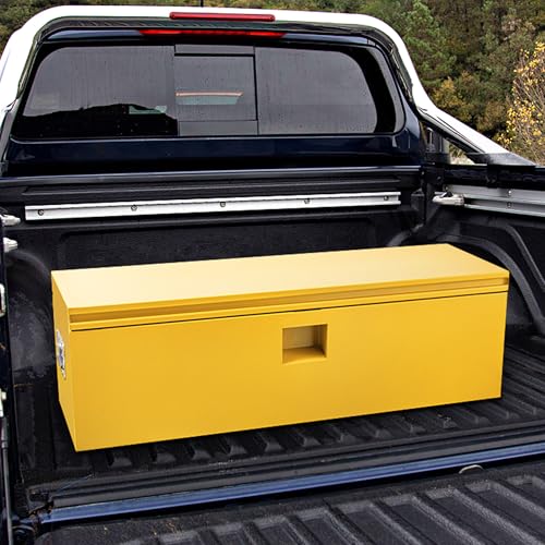 Industrial Steel Truck Tool Box w/Gas-Shock Lid, Pry-Resistant Security & Weatherproofing Toolbox Organizer Chest Fits Pickup, Truck Bed, RV, Trailer - color: Yellow, size: 15X15X30 inch