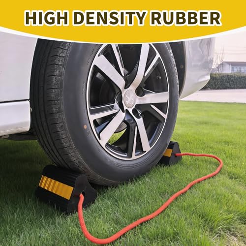Wheel Chocks for RV Trailer Camper, Truck,Travel Trailer,Car | 2 Pair /4pack RV ,Camper Chock Blocks Rubber Wheel Chocks Heavy Duty Tire Stopper with Rope & Reflective Strips - size: 2 Pair(4 pack)