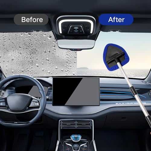 Qydipclin 11pcs Windshield Cleaner Tool, Car Window Cleaning Wash Kit with 6 Reusable Microfiber Pads 2 Spray Bottles and Extendable Handles Auto Glass Wiper Kit, Blue - color: Blue