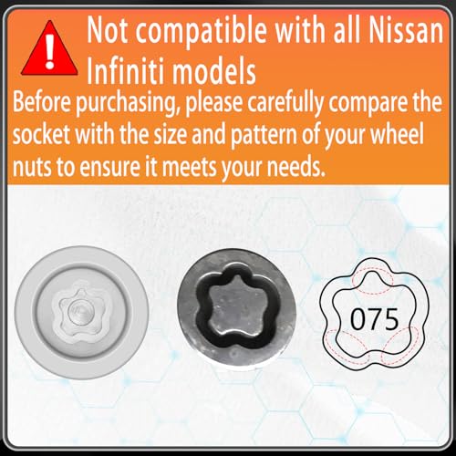 075 Wheel Locking Nut Key for Nissan Infiniti, ID 21mm Lug Socket | Wheel Lock Nut Socket Adapter, Anti-Theft Lug Nut Removal Tool, Anti-Theft Screw Remover, Repair Tool, Tyre Fitting, garage - size: socket 075
