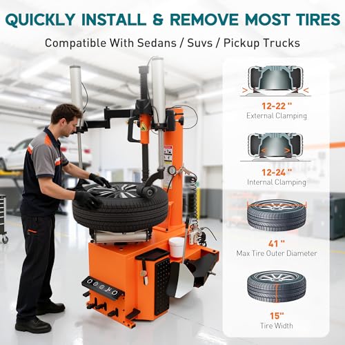 Albott 2HP Tire Changer with Assist Arm & Wheel Balancer for 12"–24" Rims | 12"–22" Outside Clamp, 12"–24" Inside Clamp, Tire Mounting and Wheel Balancing Equipment for Garages & Commercial Auto Shops - size: 12"–24" Dual Arm Combo