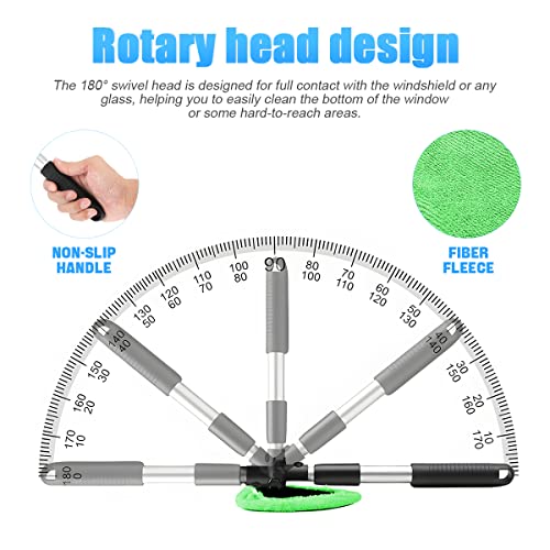 Windshield Cleaning Tool, Car Window Cleaner with Extendable Long Handle and 4 Washable Reusable Microfiber Pads, Auto Interior Exterior Glass Wiper Cleaning Kit Universal for Office and Home (Green) - color: Green