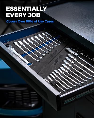toolant 25pcs Ratcheting Wrench Set, Reversible Flex Head & Offset Head Double Box-End Ratcheting Wrench Set, 8-19mm & 1/4"-7/8" Set, 90-Teeth and 4° Swing, with Storage Tray - size: 25PCS 8-19mm & 1/4-7/8"
