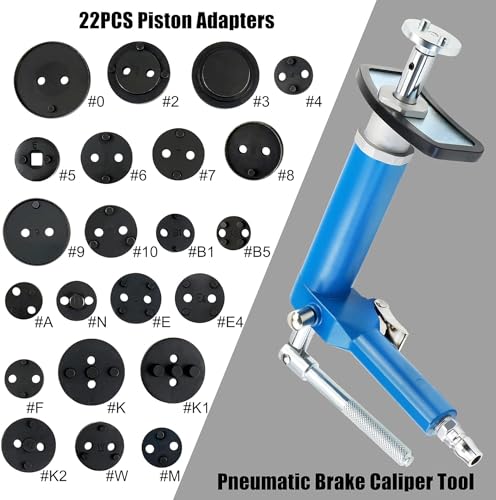 24PCS Pneumatic Brake Caliper Piston Wind Back Compression Spreading Tool Kit for Brake Pad Replacement, Heavy Duty Brake Piston Caliper Compression Tool Set with 22 Adapters Fits Most Vehicles - size: 24PCS Brake Adjusting Tool
