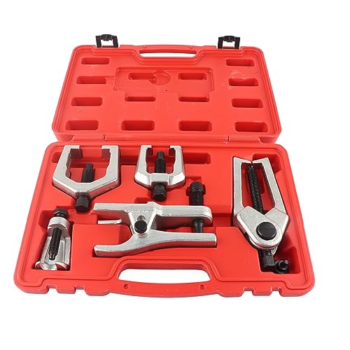5Pcs Front End Suspension Service Kit, Ball Joint Tie Rod Separator Puller Set, Heavy Duty Forged Steel Car Repair Tool with C Shape and L Shape Pullers for Professional Mechanics