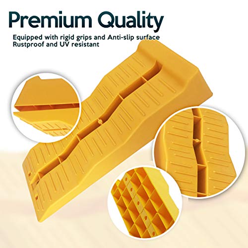 ZONETECH Automotive Leveling Ramps - 4 Packs Premium Quality Camper Trailer SUV Car Wheel Chocks, Leveler, Stabilizer on Uneven Ground- Great for Raising Auto - color: Yellow 4