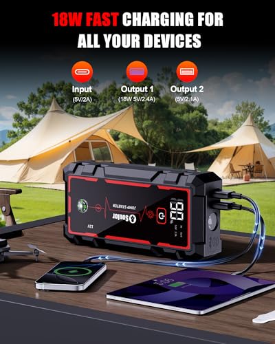 Jump Starter Battery Jumper Starter Portable Jump Box for Car Battery 5000A | Car Battery Jumper (Up To 10.0L Gas And 10.0L Diesel) With Led Display, Led Light, 12V Jumper Cablesand Compass - color: 5000A