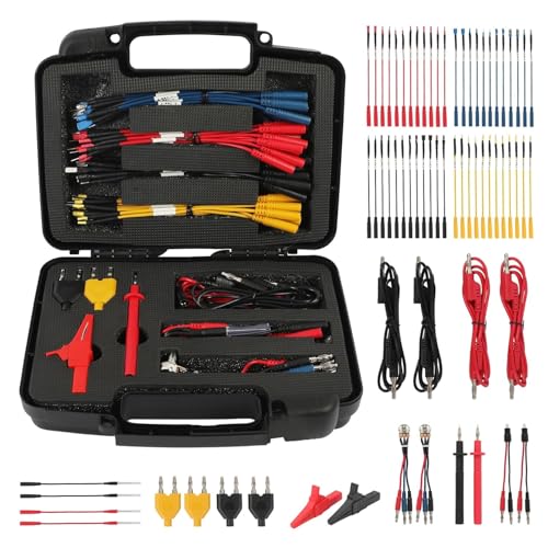 AUTOOL 68PCS Multimeter Test Leads Kit, Test Leads with Replaceable Wire Piercing Probes, 32A/1000V Alligator Clips, Banana Plug Adapters, Jumpers, Extension Male to Female Connector 4mm Banana Plug