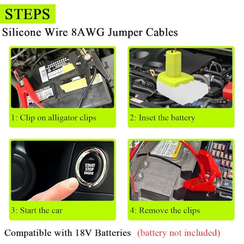 Jumper Cables Adapter Compatible with Ryo.bi 18V Batteries, Silicone Wire 8AWG 3.28FT Portable Battery Jump Starter Starting Using Tool for Car SUV Truck, Temperature Resistance 392℉(200℃) - size: 3.28FT
