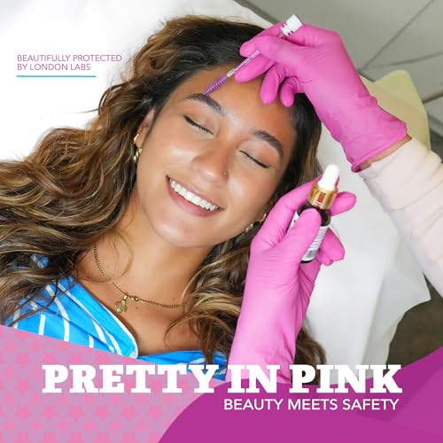 London Labs 4 Mil – Fuchsia Pink Nitrile Gloves – Disposable Latex Free & Powder Free– Chemical Resistant, Pink Rubber Gloves - size: Medium, style: Bubblegum - 100 Count